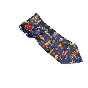 90’s RM Sport Silk Fishing Neck Tie Jon Q Wright Bass Fish Bait Hooks All Lures